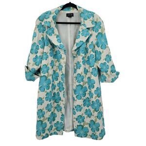 Vintage Trench Coat 16‎ Blue Floral Grannycore Floral Button Up Funky Clowncore